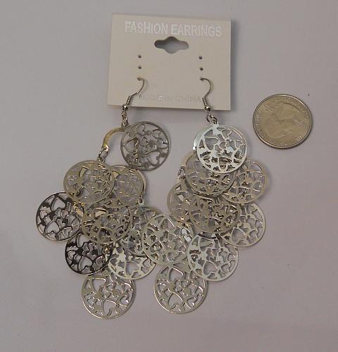 Women Round Tiered Earrings Drop Dangle Silver Tones Hook Fasteners FASHION EARR