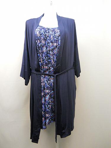 Womens Knit Chemise Robe Set PLUS SIZE 3X 22W 24W Blue Print Scoop Neck