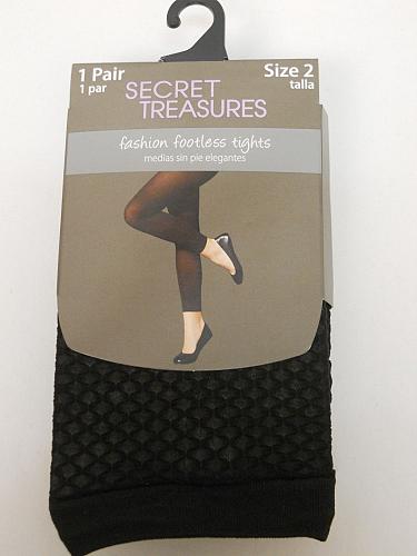 Women Footless Tights PLUS SIZE 2 Solid Black SECRET TREASURES No Bind Waistband