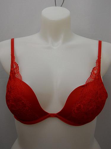 Womens BRA 36B Plunge Bra VASSARETTE Solid Red Underwire Lace Trim Padded Cups