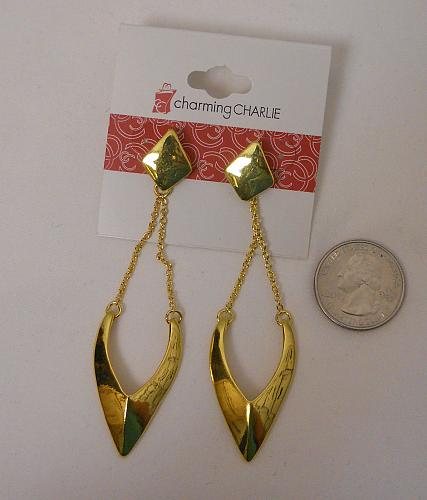 Women Earrings Gold Tones CHARMING CHARLIE Fashion Drop Dangle Push Back