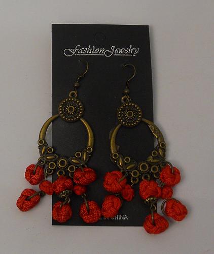 Women Red Monkey Knot Earrings Drop Dangle Gold Tones Hook Fasteners FASHION