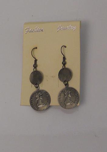 Women Coin Earrings Drop Dangle Silver Tones Hook Fasteners FASHION JEWELRY