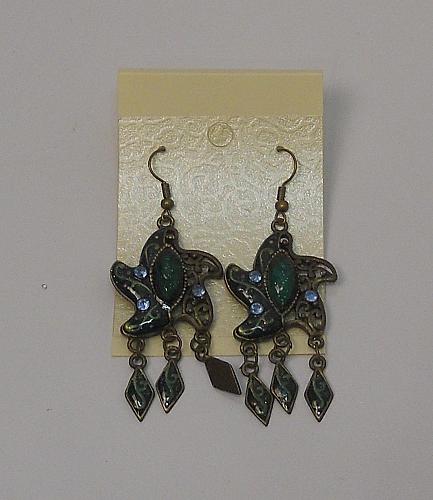 Starfish Earrings Women Drop Dangle Blue Rhinestones Gold Tones Hook Fasteners