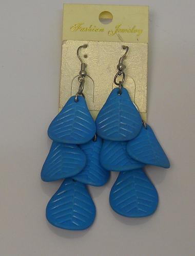 Earrings Women Blue Leaf Drop Dangle Silver Tones Hook Fasteners FASHION JEWELRY