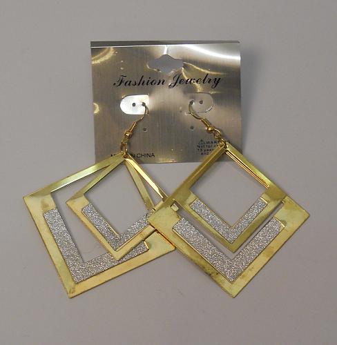 Women Square Glitter Earrings Drop Dangle Gold Tones Hook Fasteners FASHION JEWE