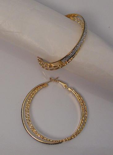 Women Glitter Hoop Earrings Fashion Gold Tones Leverback Fasteners FASHION EARRI