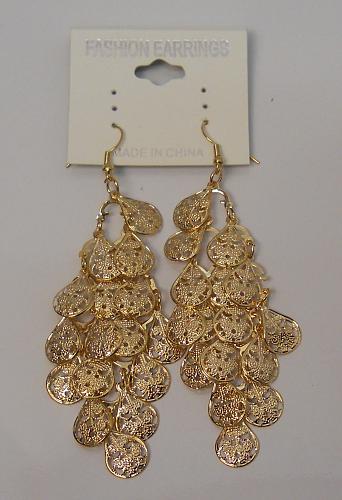 Women Tiered Teardrop Earrings Drop Dangle Gold Tones Hook Fasteners FASHION EAR