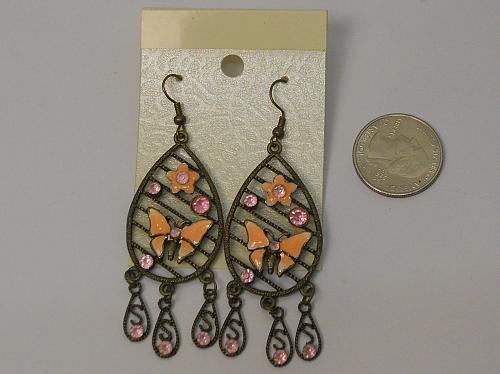 Women Teardrop Earrings Drop Dangle Pink Rhinestones Butterflies Hook Fasteners