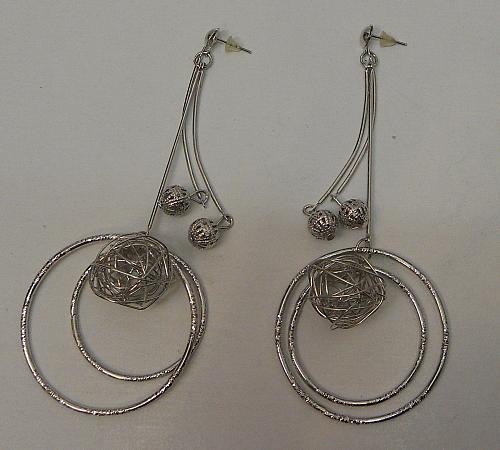 Earrings Women Fashion Drop Dangle Silver Tones Wire Sphere Butterfly Back BELA