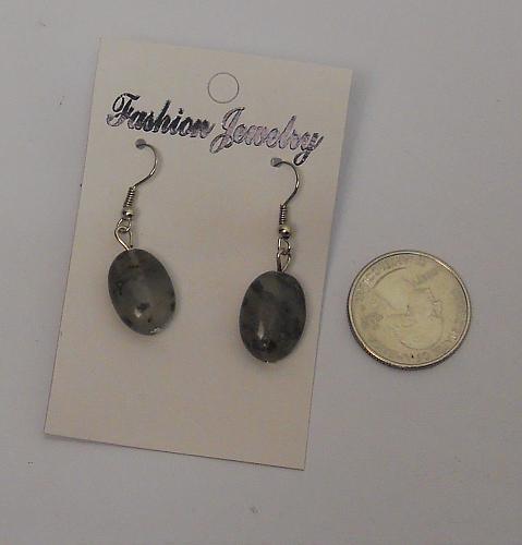 Women Small Grey Stone Earrings Drop Dangle Silver Tones Hook Fasteners FASHION