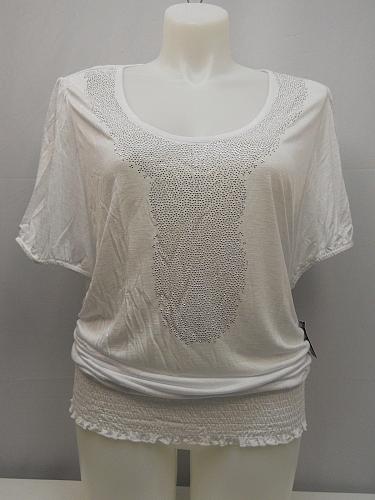 Womens Knit Top INC PLUS SIZE 2X Embellished Solid White Scoop Neck Short Sleeve