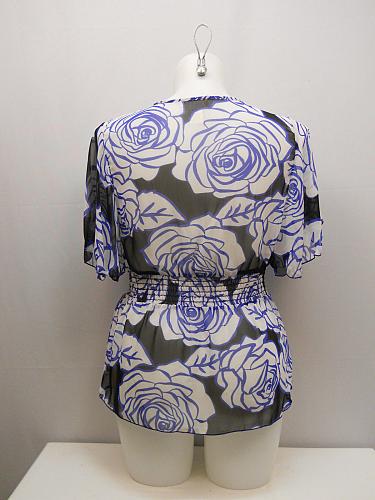 Peplum Top Womens Sheer Wrap VIVA YOU Blue Floral Flutter Sleeves PLUS SIZE 1XL