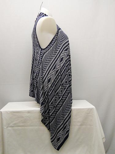 Vest Wrap Scarf Womens SIZE XL COMO VINTAGE Navy Geometric Asymmetrical Hem