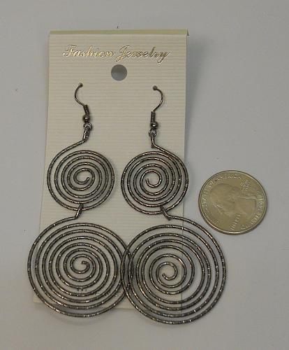 Women Coil Earrings Drop Dangle Silver Tones Hook Fasteners FASHION JEWELRY