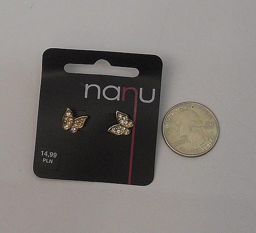 Women Butterfly Stud Earrings Rhinestones Gold Tones Push Back Fasteners FASHION