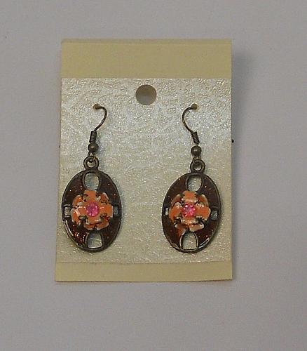 Oval Flower Earrings Women Drop Dangle Rhinestones Gold Tones Hook Fasteners