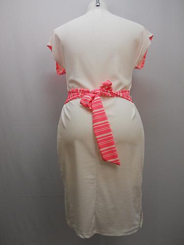 Sheath Dress Womens SIZE 3XL ANGELA White Pink Stripes Split Sash Kimono Sleeves