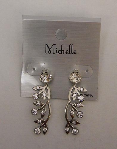 Women Earrings Fashion Drop Dangle Silver Tones Rhinestone Vine MICHELLE Push Ba