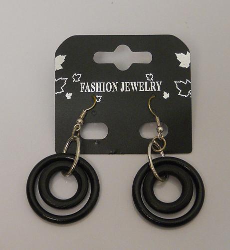 Women Earrings Black Circles Fashion Drop Dangle Silver Tones Hook Fastener FASH