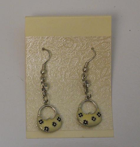 Women Purse Earrings Rhinestones Drop Dangle Silver Tones Hook Fasteners unbrand