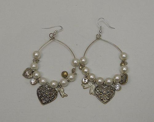 Silver Hearts Women Earrings Rhinestones Beads Fashion Drop Dangle FASHION JEWEL