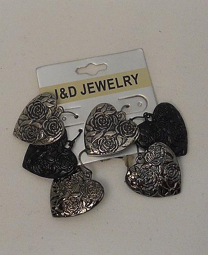 Women 3 PR Heart Earrings Drop Dangle Silver Tone Hook Fasteners FASHION JD