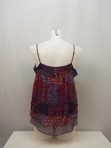 Women Tank Cami Sheer Chiffon Red Patchwork Scoop Neck Spaghetti Straps SIZE XL