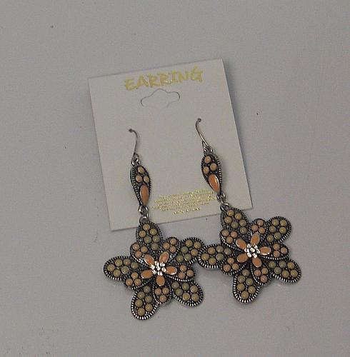 Women Earrings Beaded Flowers Drop Dangle Silver Tones Hook Fasteners FASHION