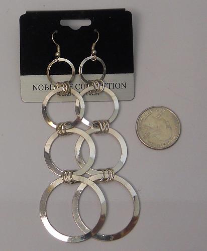 Women Tiered Discs Earrings Drop Dangle Silver Tones Hook Fasteners NOBLESSE COL