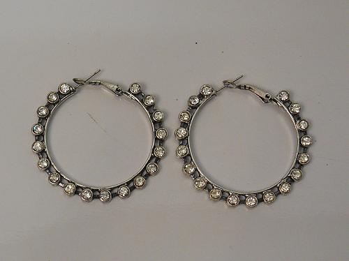 Women Rhinestone Hoop Earrings Drop Dangle Silver Tones Leverback Fasteners FASH