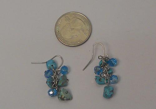 Women Blue Beaded Earrings Drop Dangle Silver Tones Hook Fasteners AL AFDAL