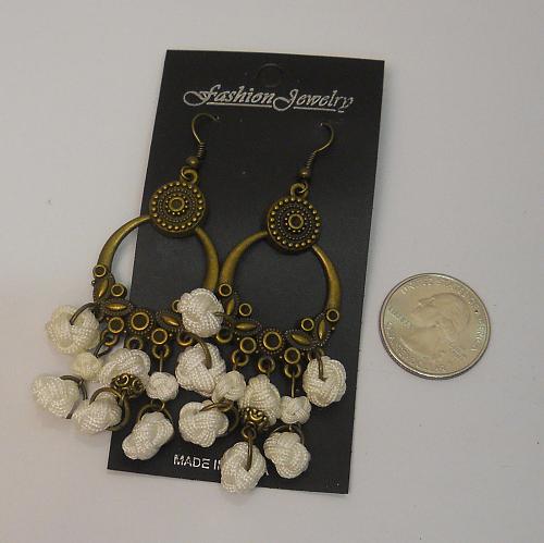 Women White Monkey Knot Earrings Drop Dangle Gold Tones Hook Fasteners FASHION