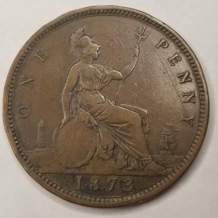 1873 Great Britain One Penny World Coin - UK - England - Victoria