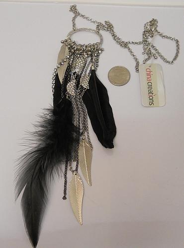 Women Fashion Necklace Chains Black Feathers Lever Fasteners CHINA CREATIONS