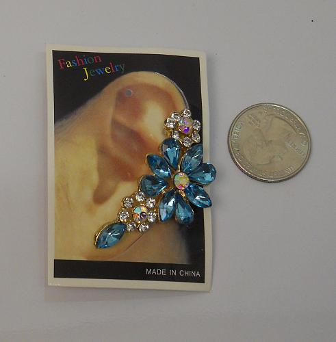 Women Climbers Earrings Blue Rhinestones Gold Tones Push Back FASHION JEWELRY