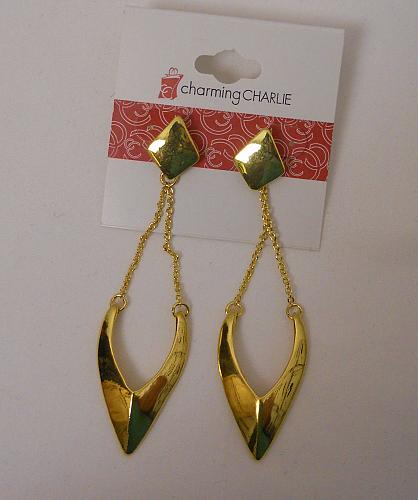Women Earrings Gold Tones CHARMING CHARLIE Fashion Drop Dangle Push Back
