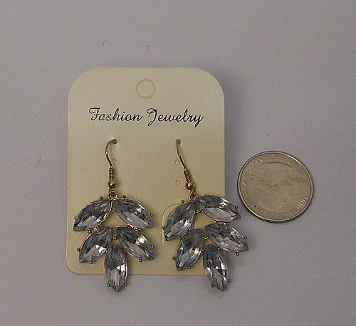Women Rhinestone Leaf Earrings Drop Dangle Gold Tones Hook Fasteners FASHION