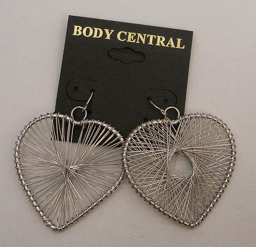 Women Fashion Earrings Wired Hearts Drop Dangle Silver Tones BODY CENTRAL Hook
