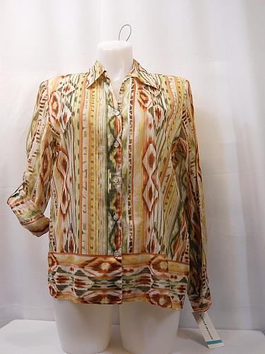 Button Down Shirt ALFRED DUNNER Multi Color Women SIZE 16 Long Roll Tab Sleeves