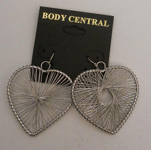 Women Fashion Earrings Wired Hearts Drop Dangle Silver Tones BODY CENTRAL Hook