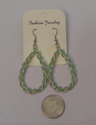 Women Earrings Mint Twisted Teardrop Drop Dangle Silver Tones Hook Fasteners
