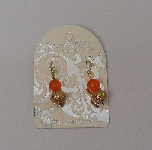 Women Orange Beaded Earrings Drop Dangle Gold Tones Hook Fasteners AL-AFDAL