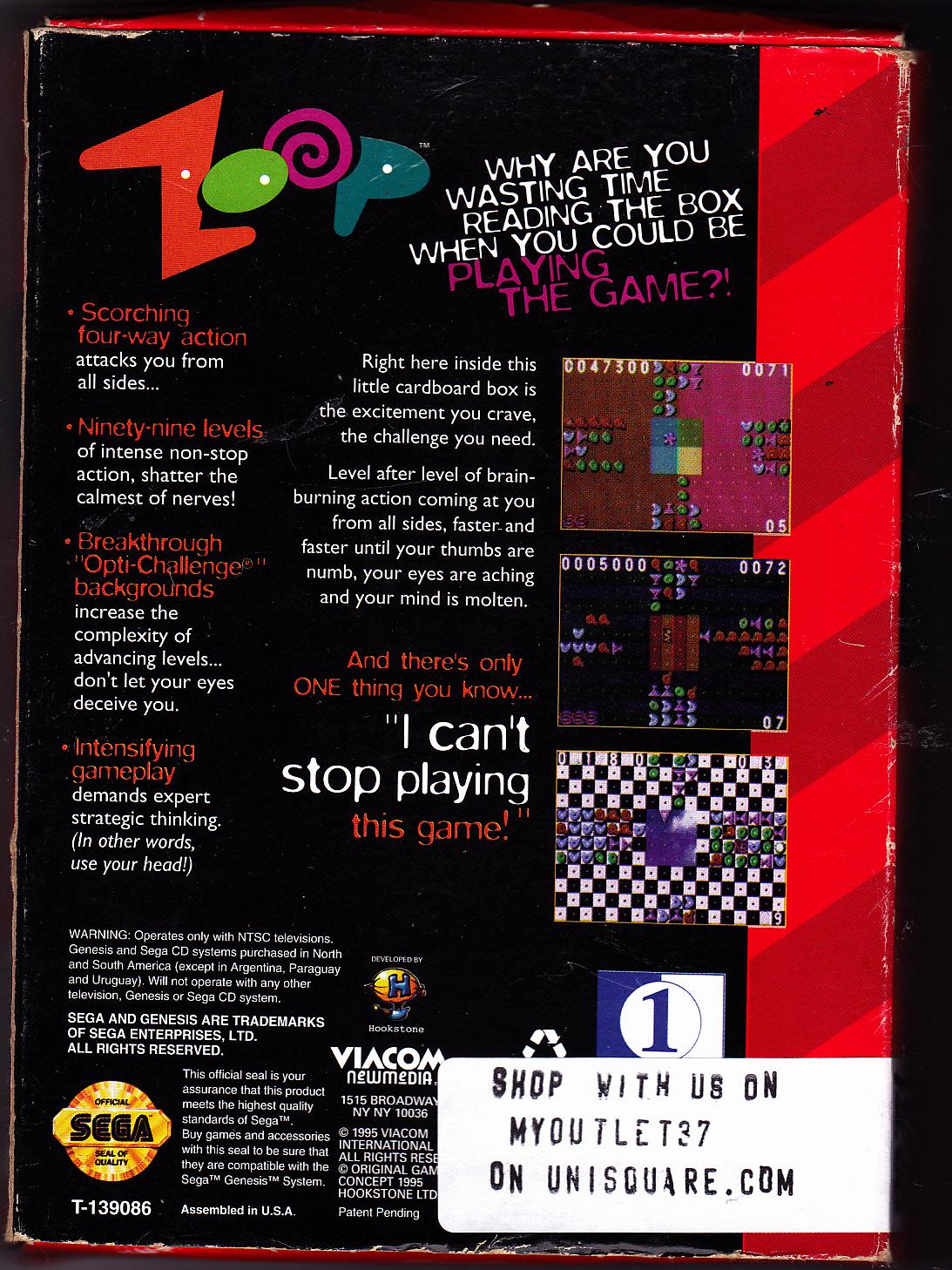 Zoop - Sega Genesis 1995 Video Game - Very Good - COMPLETE For Sale