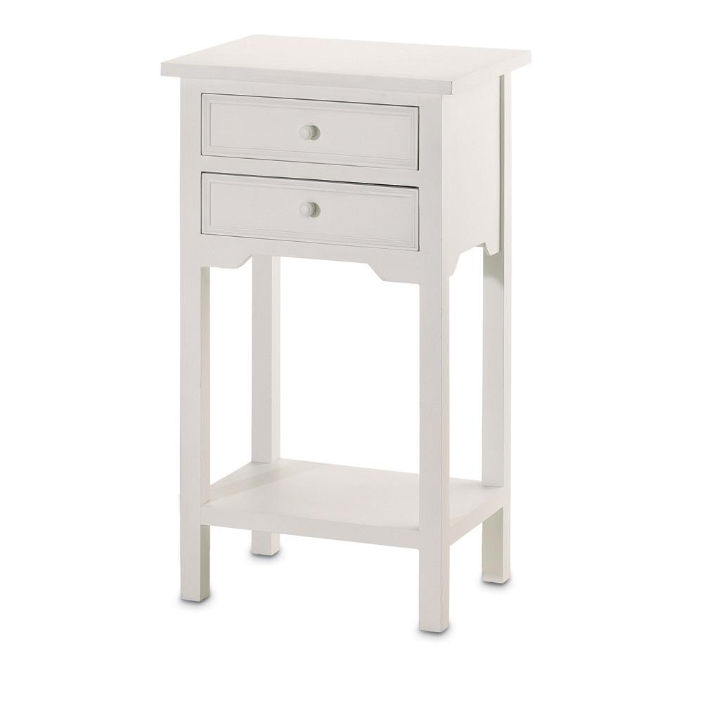 36644u White Wood Accent Side Table 2 Drawer 1 Shelf