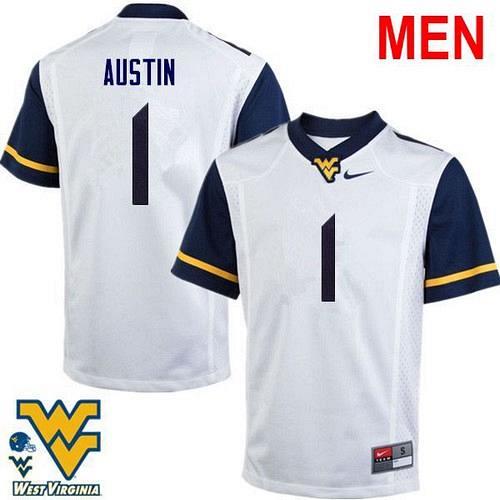 Men #1 Tavon Austin West Virginia White 2021 NCAA Football Jersey For Sale