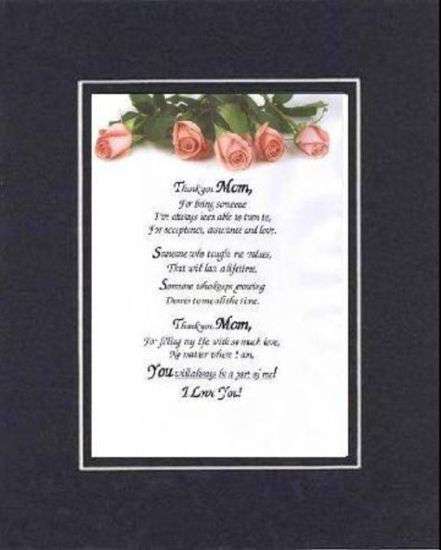 Heartfelt Poem For Mother Thank You Mom 11x14 Blk Onblk Dbl Bevelded Mat For Sale
