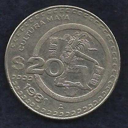 Mexico $ 20 Pesos 1981 Coin, Cultura Maya Commemorative Mexican Coin ...