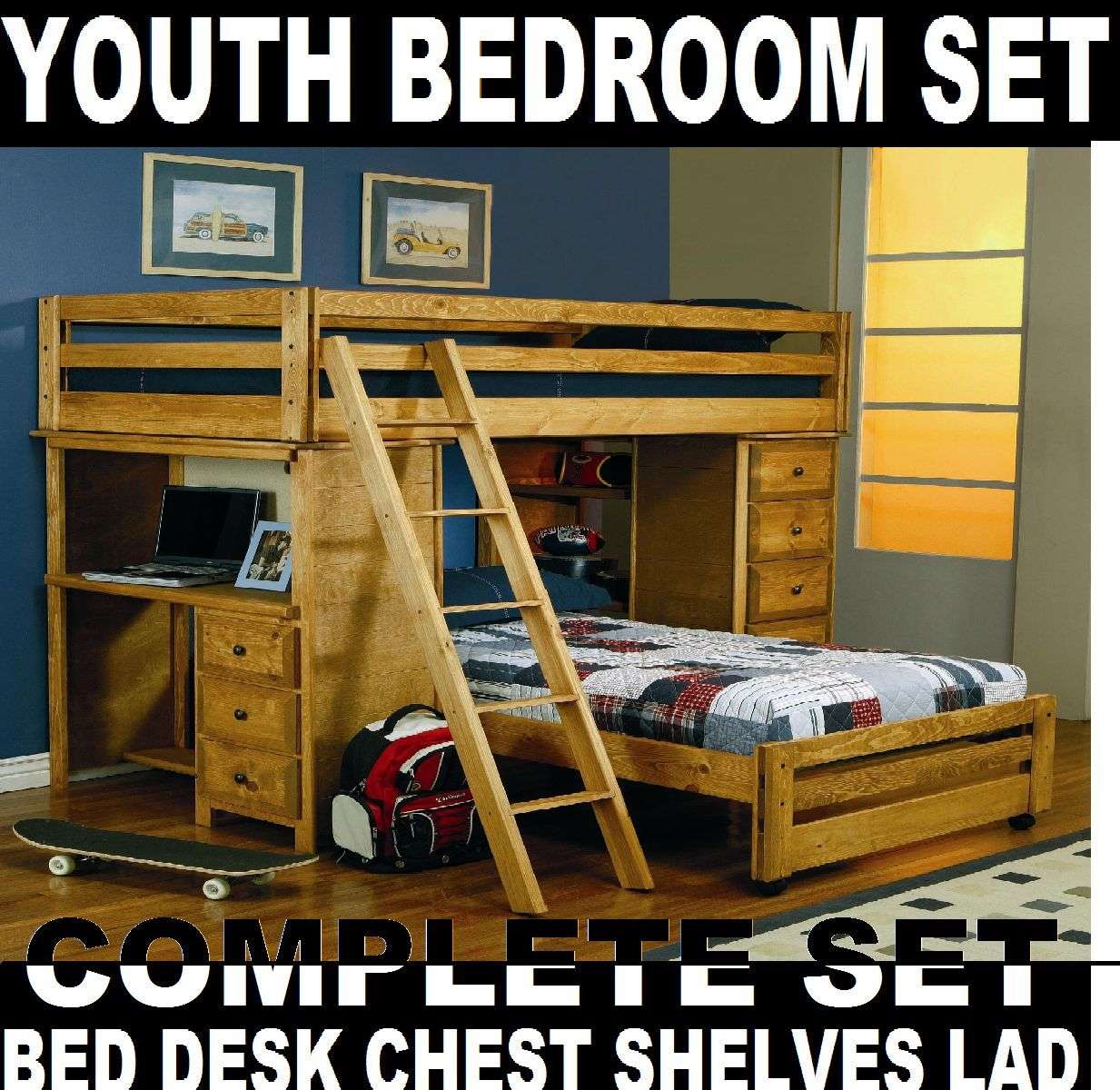 Multifunctional Twin Bunk Bed Computer Desk Chest Drawers Shelves Book Case Ladd