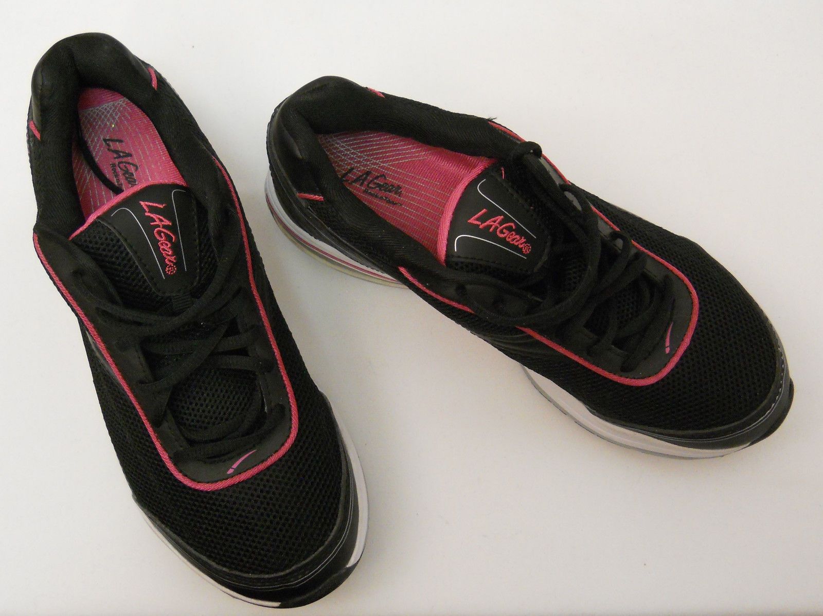 SIZE 9 Womens Rock n Tone Tennis Shoes LA GEAR Black Leather Upper Triple Toning For Sale - Item ...